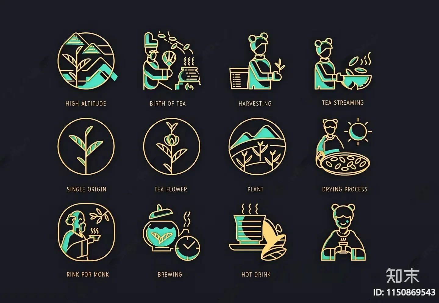 Tea-Themed Icons 3D Model – 1605 – VRAY Render