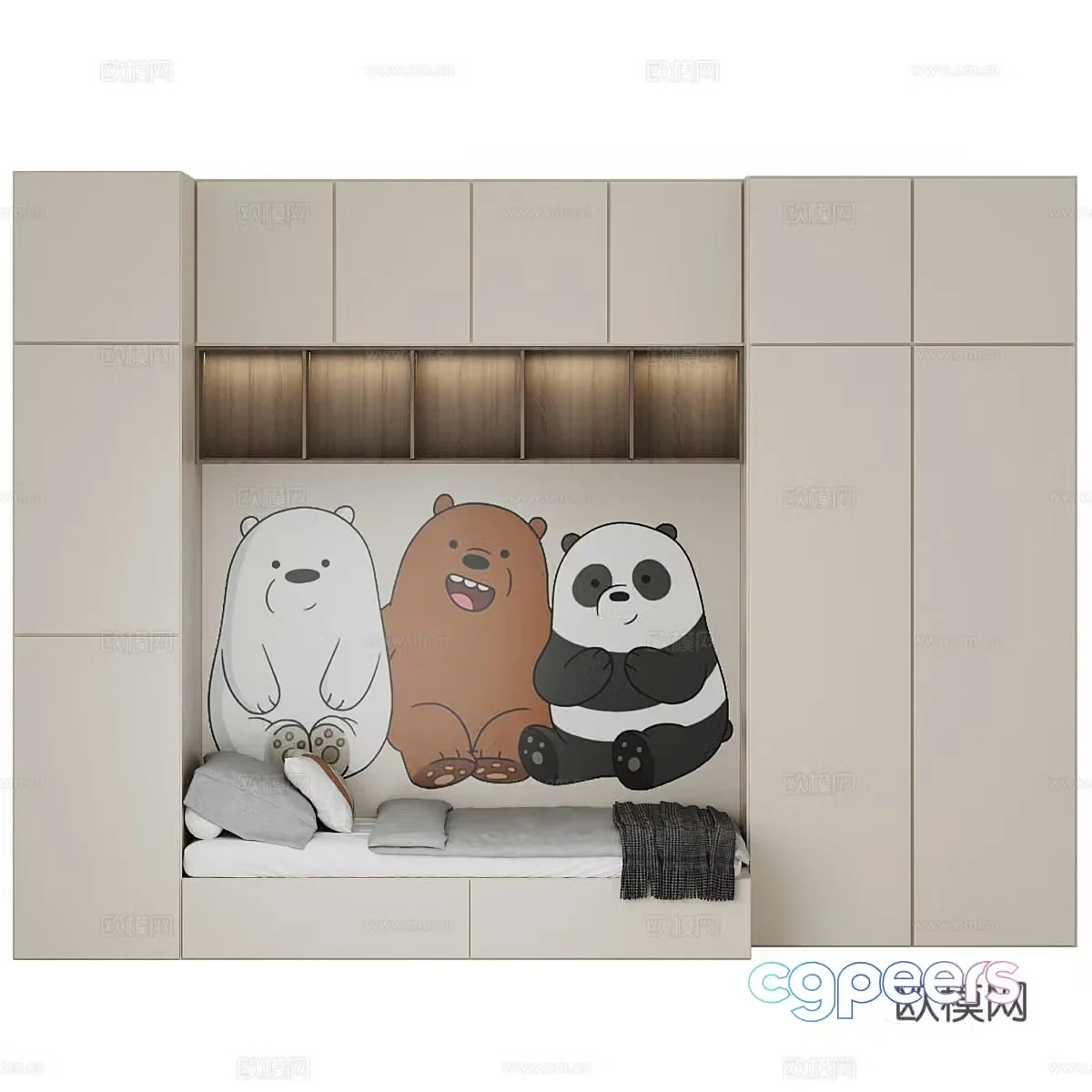 Modern cream style children’s wardrobe children’s sofa bed 3d model