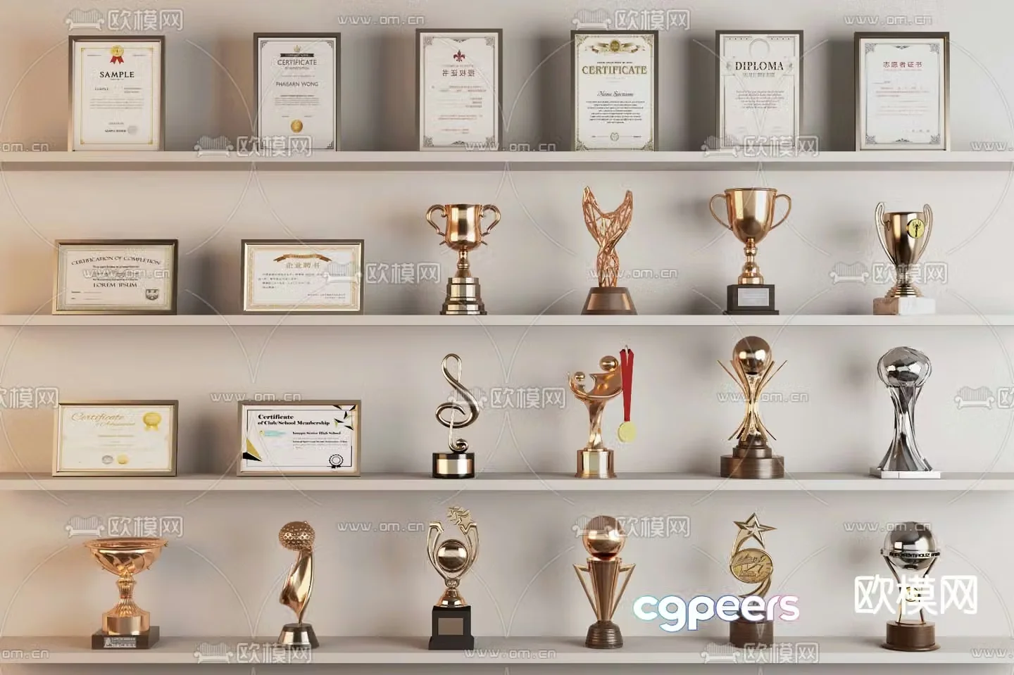 Certificate of Trophy Medal Certificate of Honor 3d Model