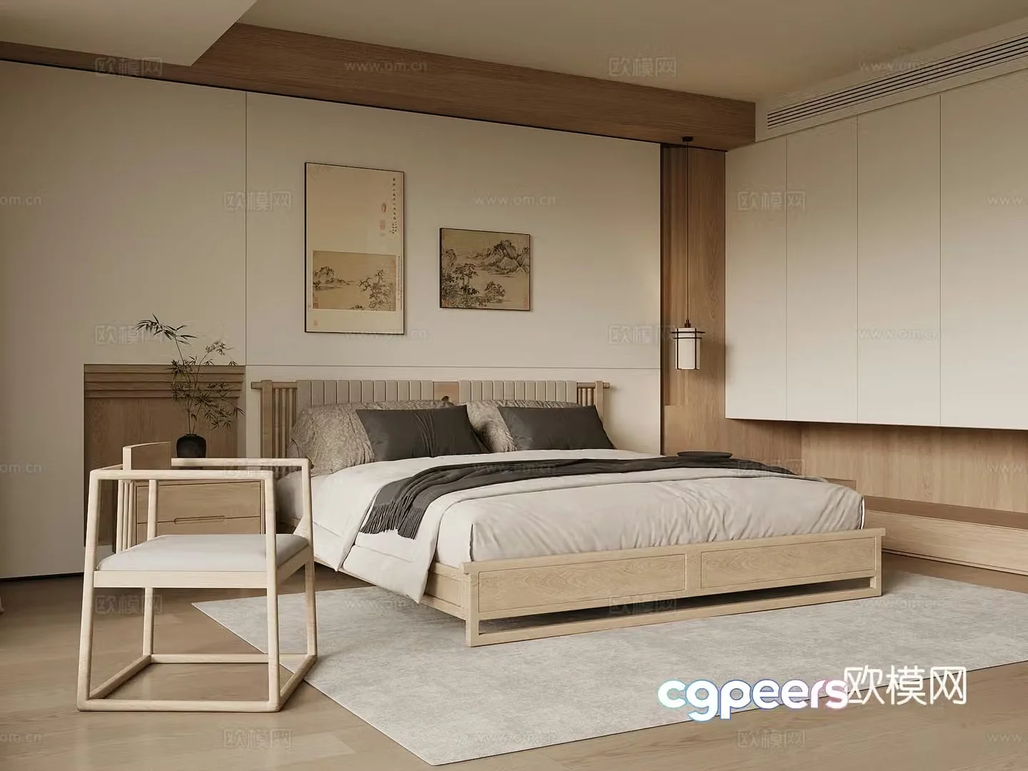 Bedroom Song style bedroom Double bed nightstand 3d model