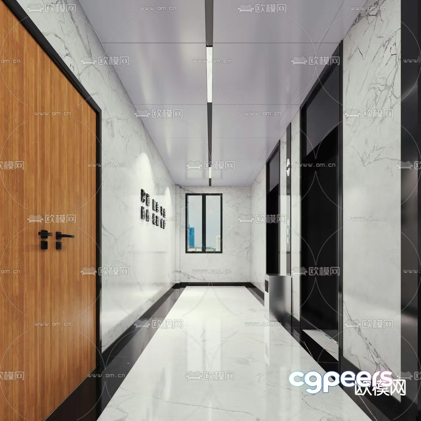 Office corridor aisle elevator 3d model