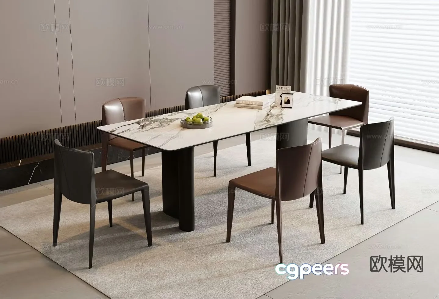 Italian dining table and chairs marble dining table 3d model