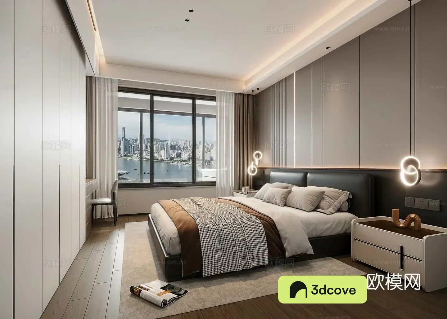 Modern minimalist black white and gray bedroom