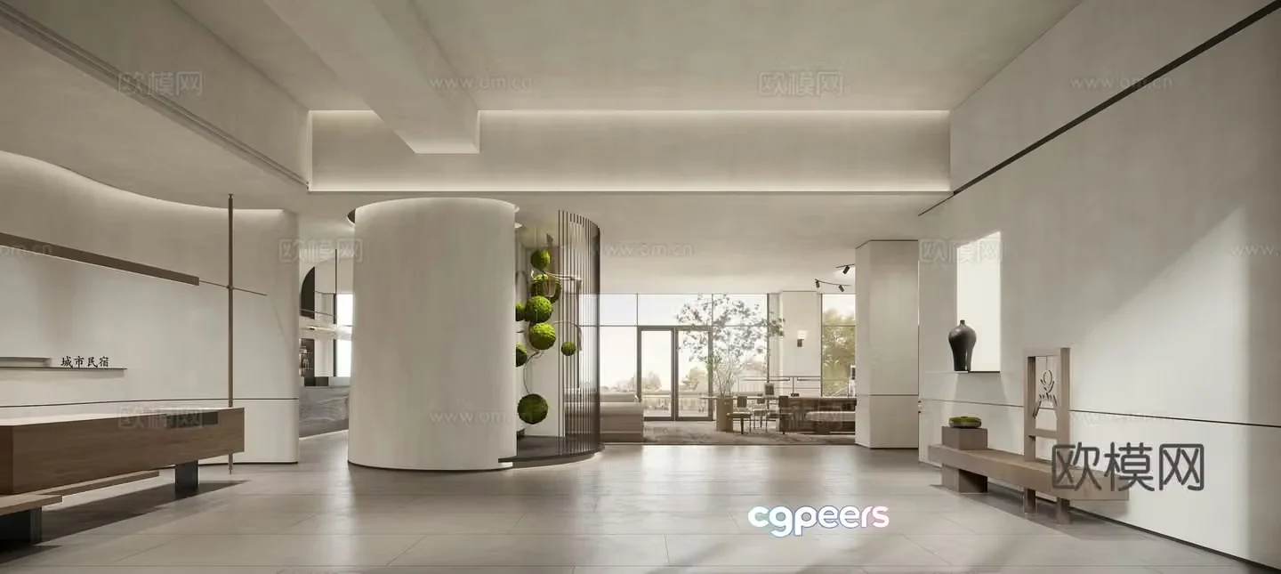 Hotel lobby front desk water bar negotiation leisure area 3d model