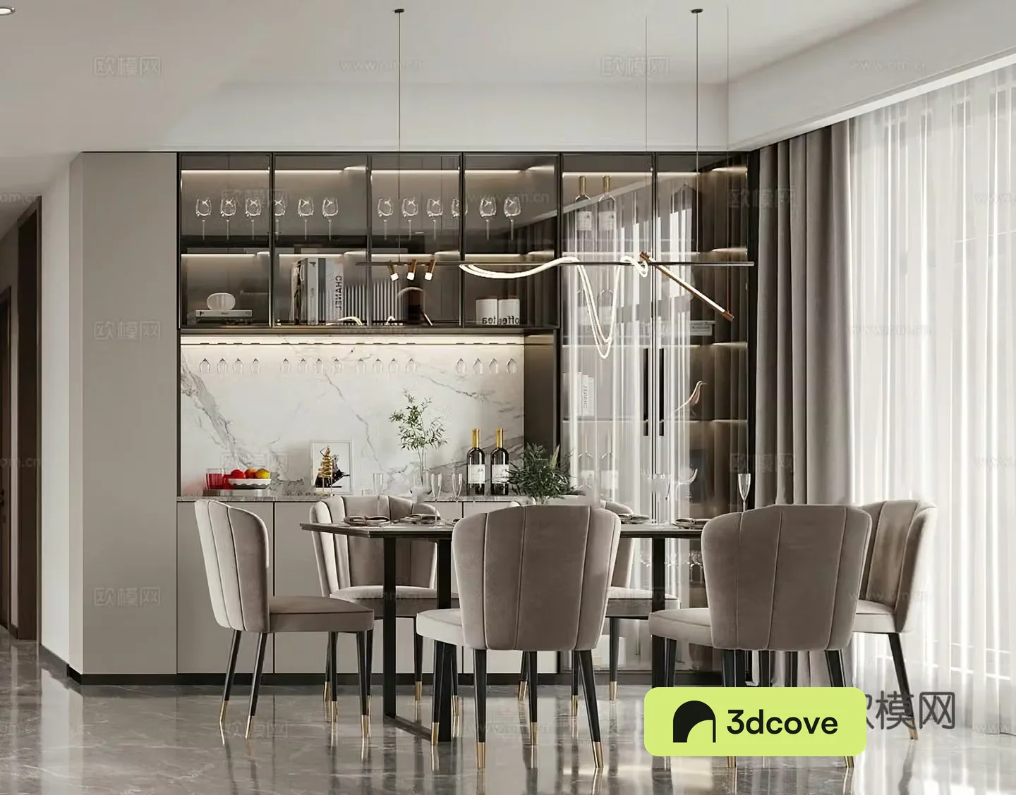 Modern light luxury restaurant wine cabinet dining table modern living restaurant simple chandeliers Italian restaurant
