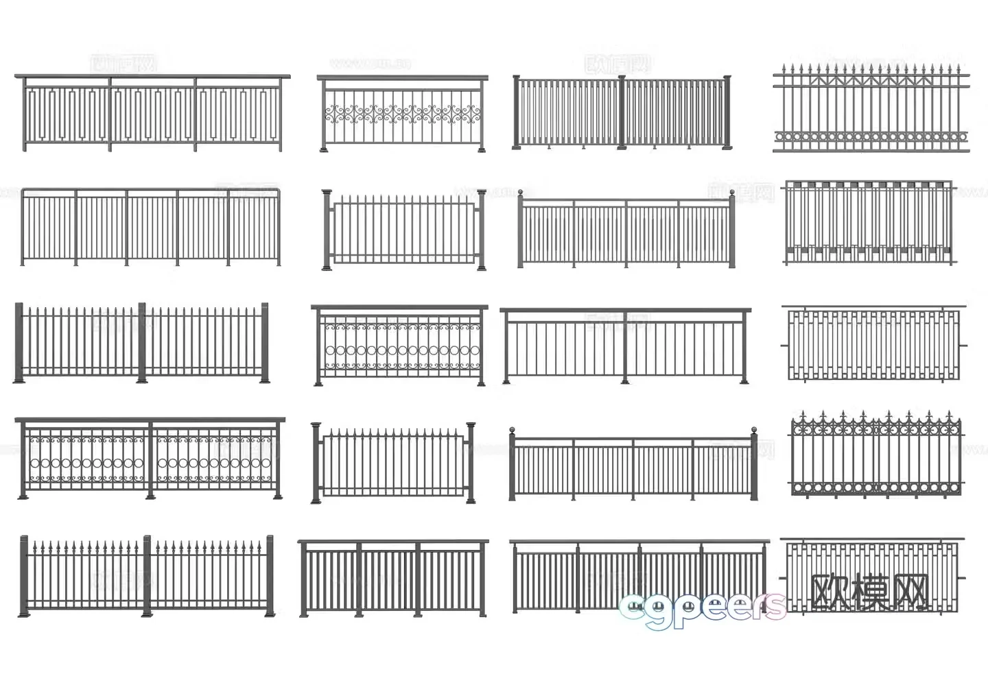 Modern wrought iron railing 3d model