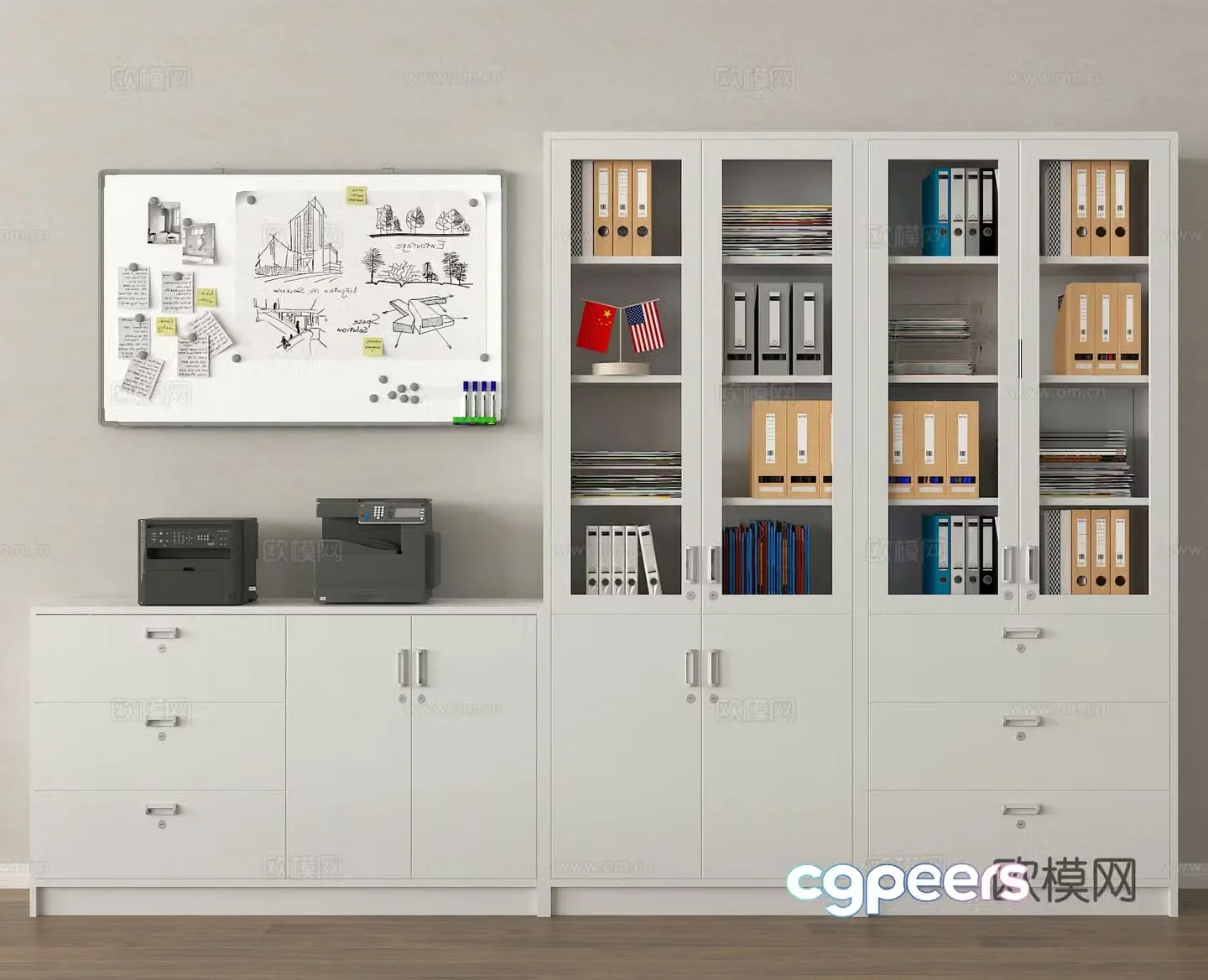 File cabinet Information cabinet File cabinet Locker Office cabinet Printer Whiteboard 3D Model