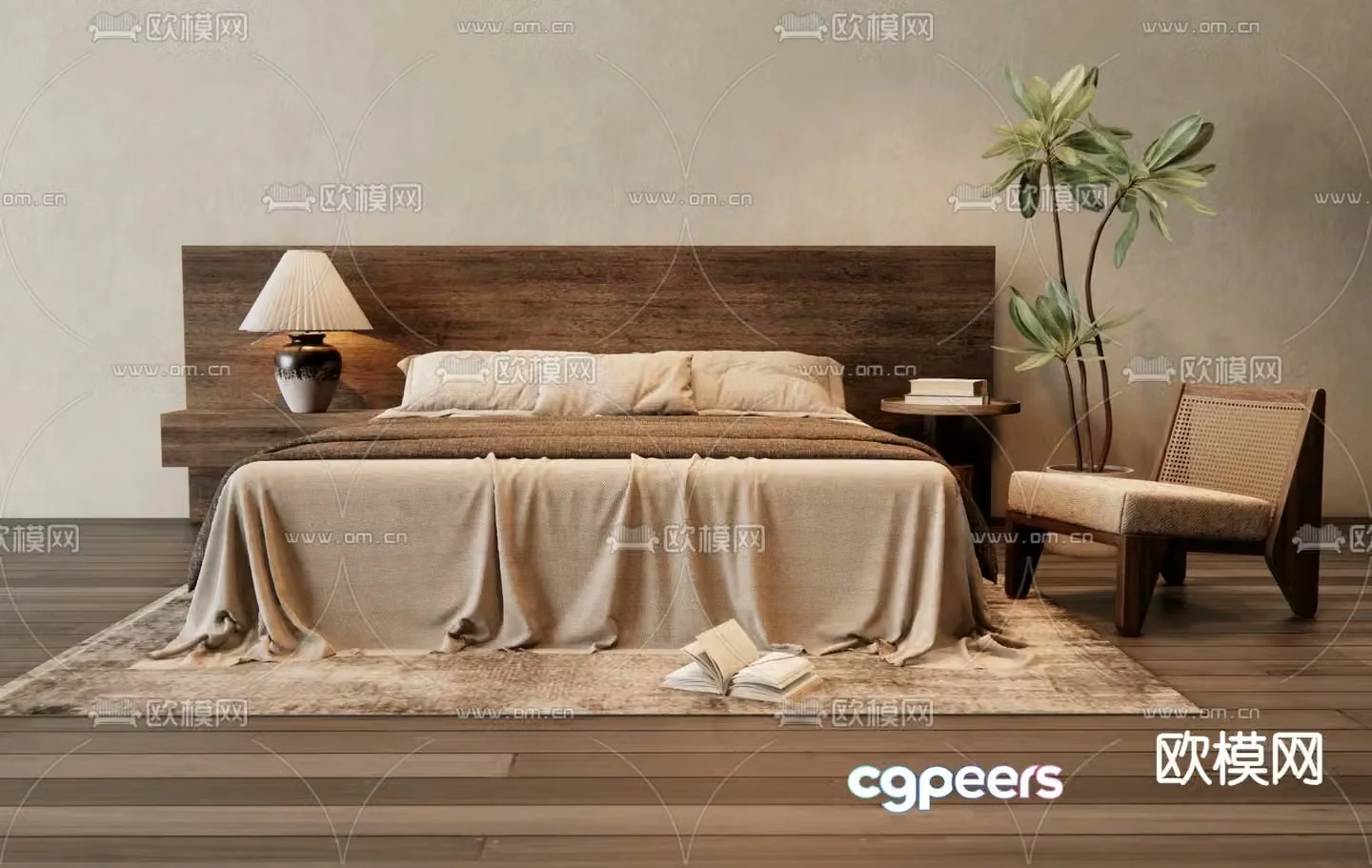Medieval style double bed 3d model