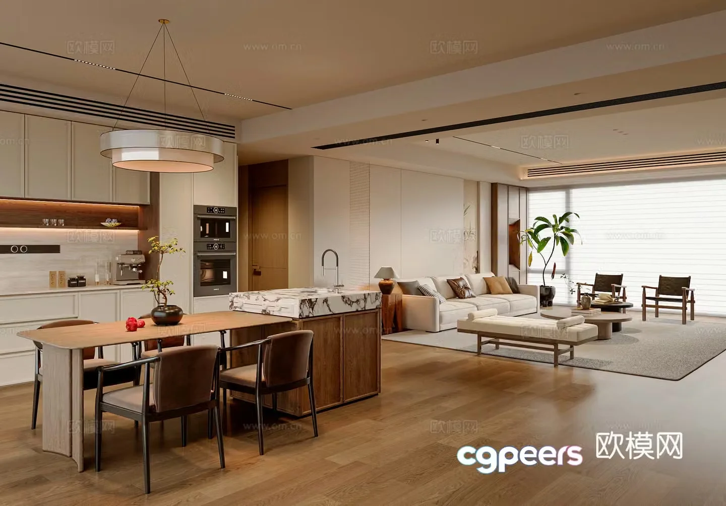 New Chinese style living and dining room 3D model