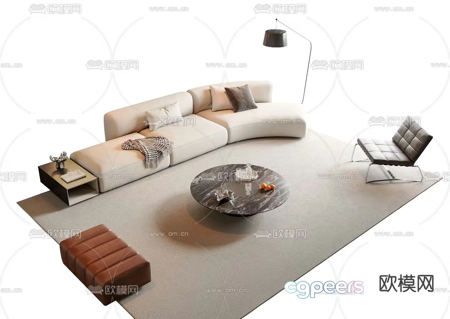 Sofa coffee table combination fabric sofa 3d model