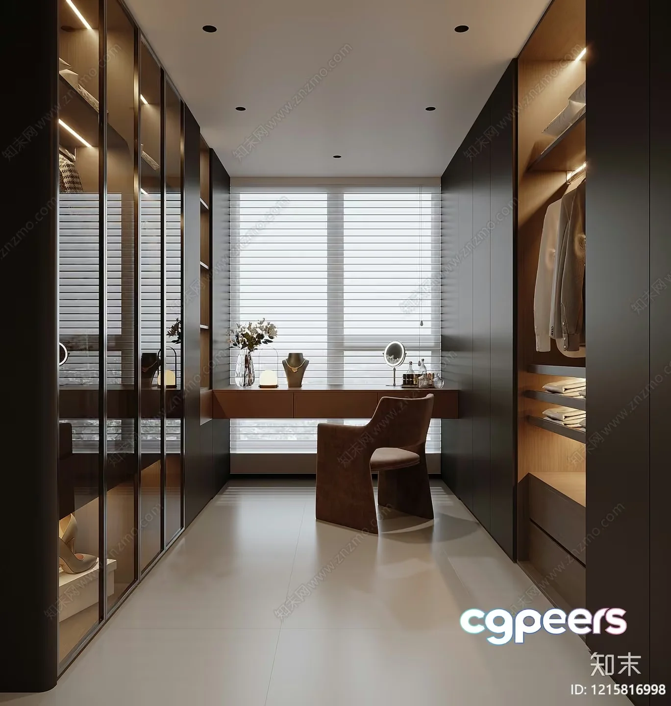 Modern Elegant And Well-Organized Walk-In Closet 3D Model – 11957 – VRAY Render