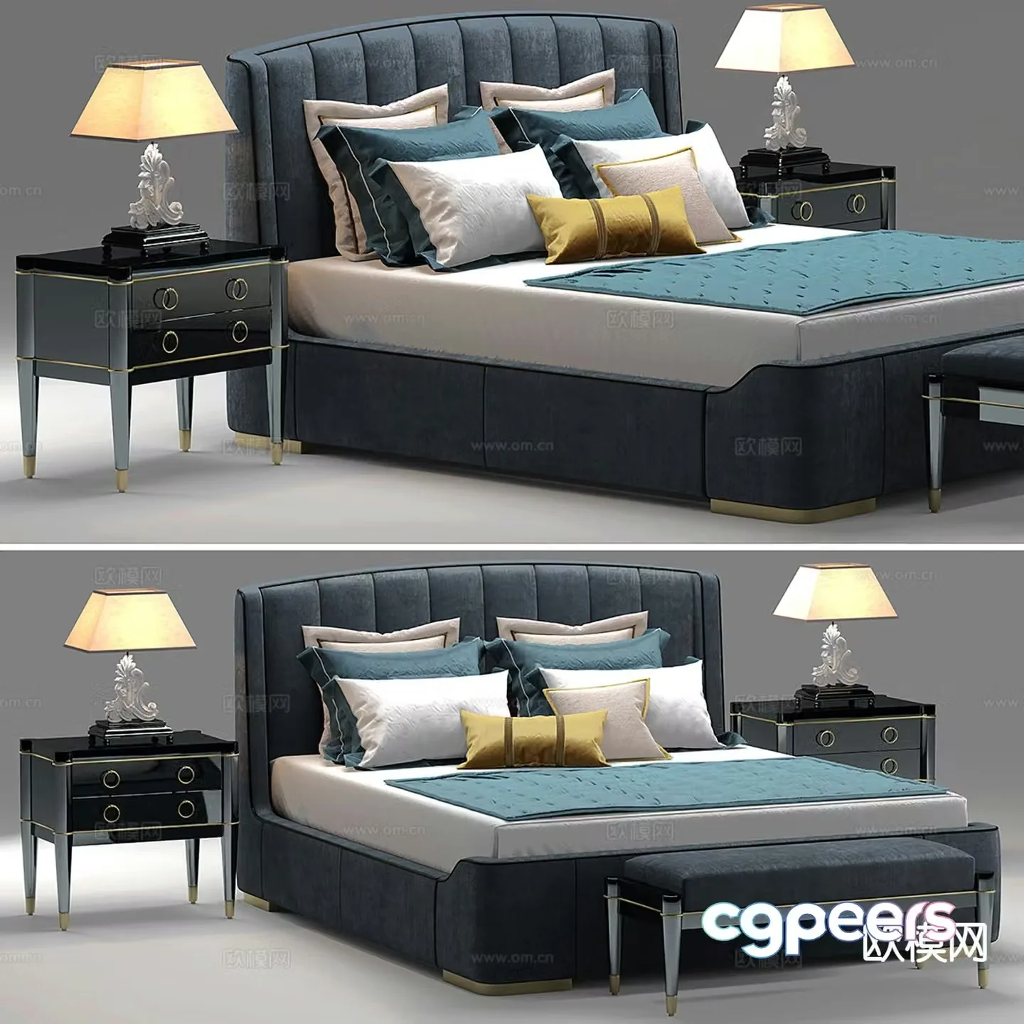 European double bed 3d model