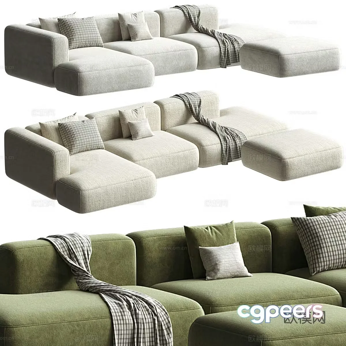 Modern corner sofa multi-person sofa 3d model