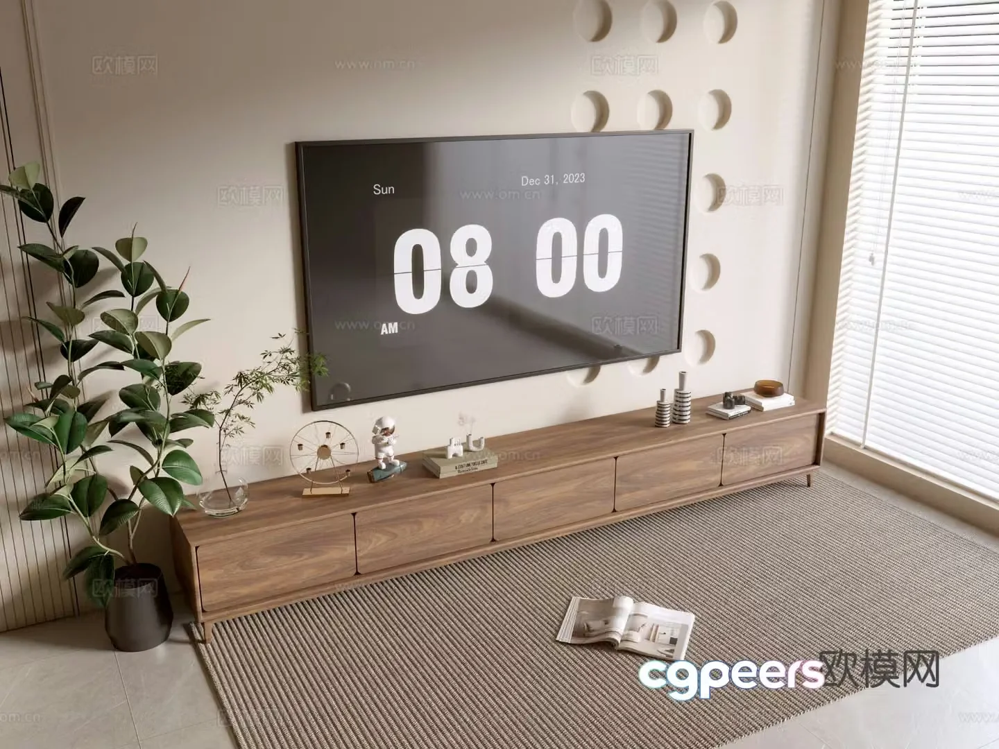 Modern wood grain TV cabinet 3D model
