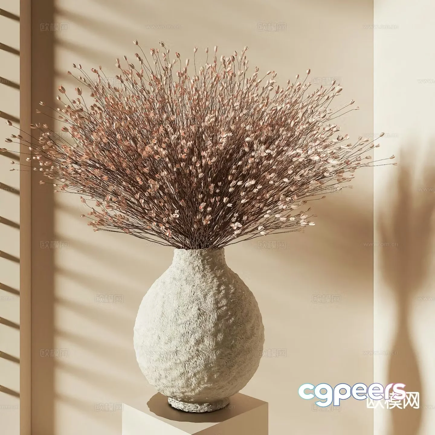 wabi-sabi vase floral arrangement dried flowers 3d model
