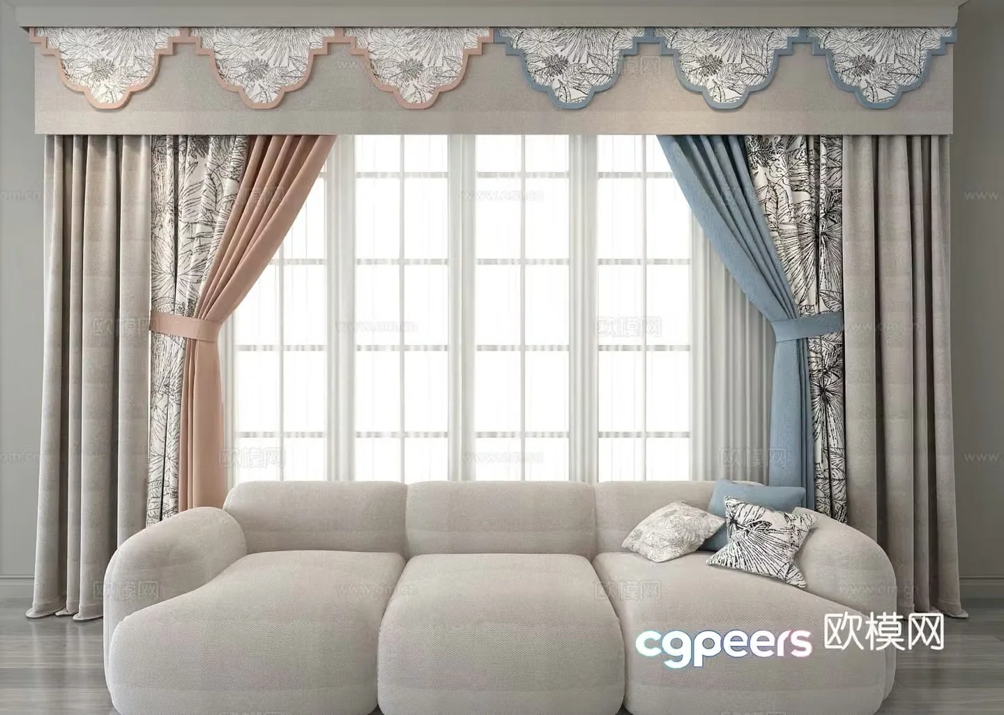 Modern color block curtain curtain head 3d model