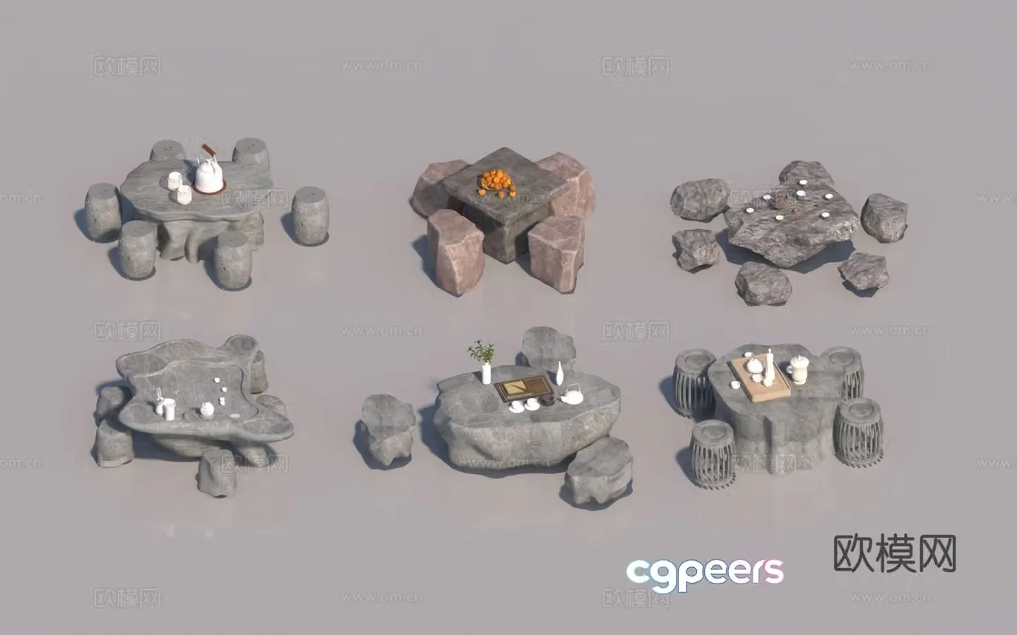 Chinese style stone tables and chairs outdoor tables and chairs 3d model