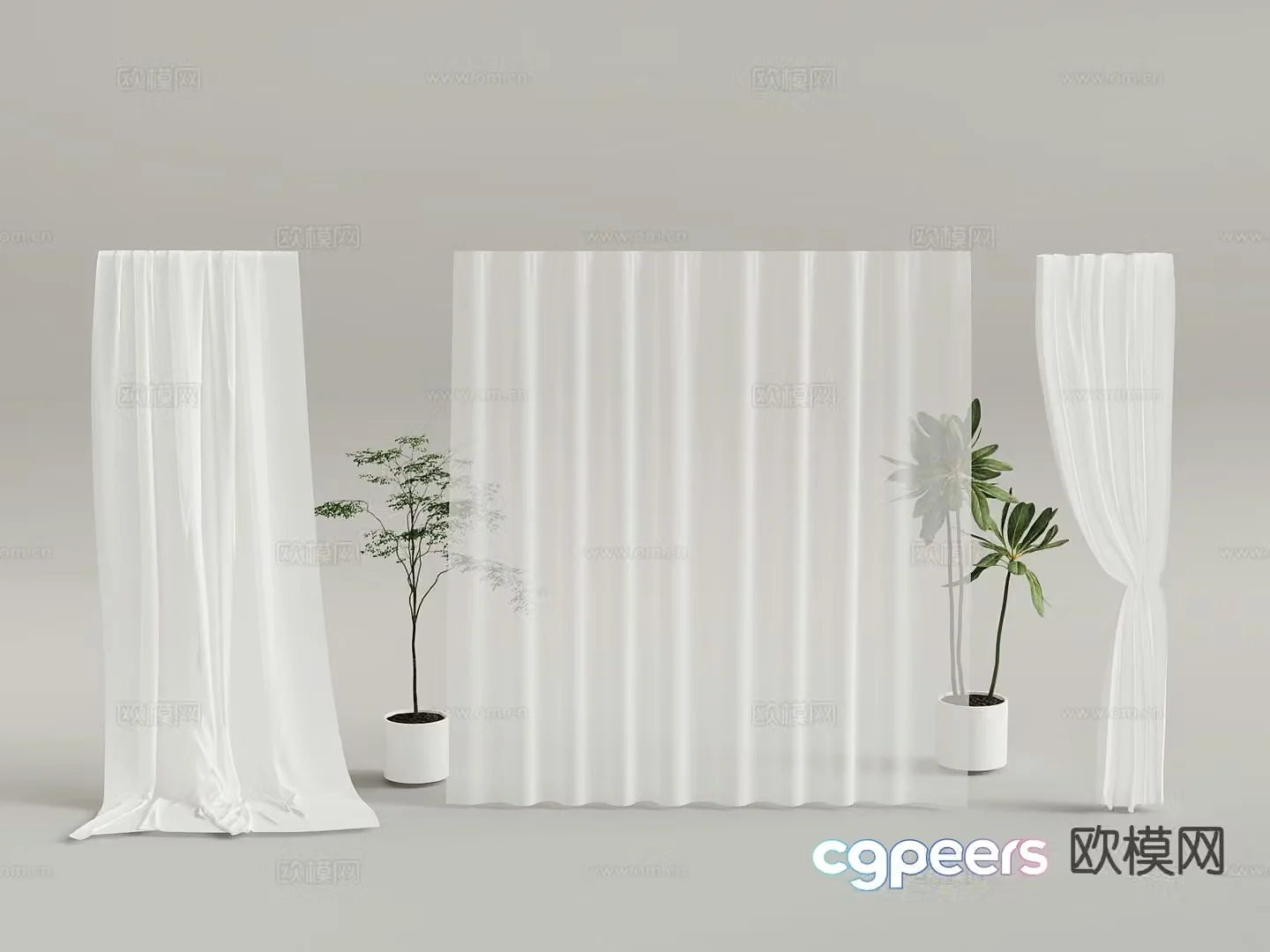 Plain curtain screen gauze curtain 3d model