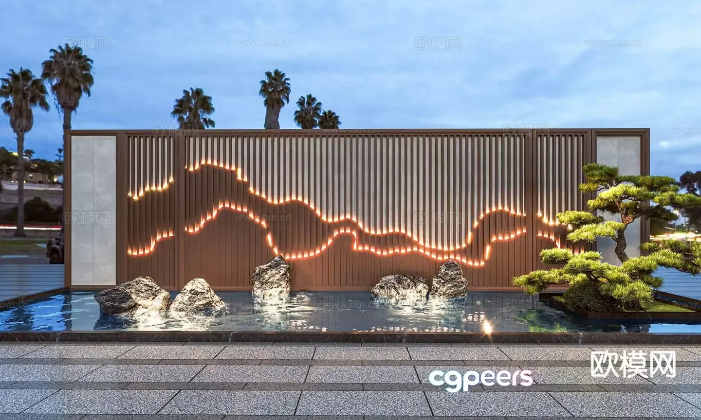 New Chinese style screen wall decorative wall grille background wall outdoor landscape wall 3D model