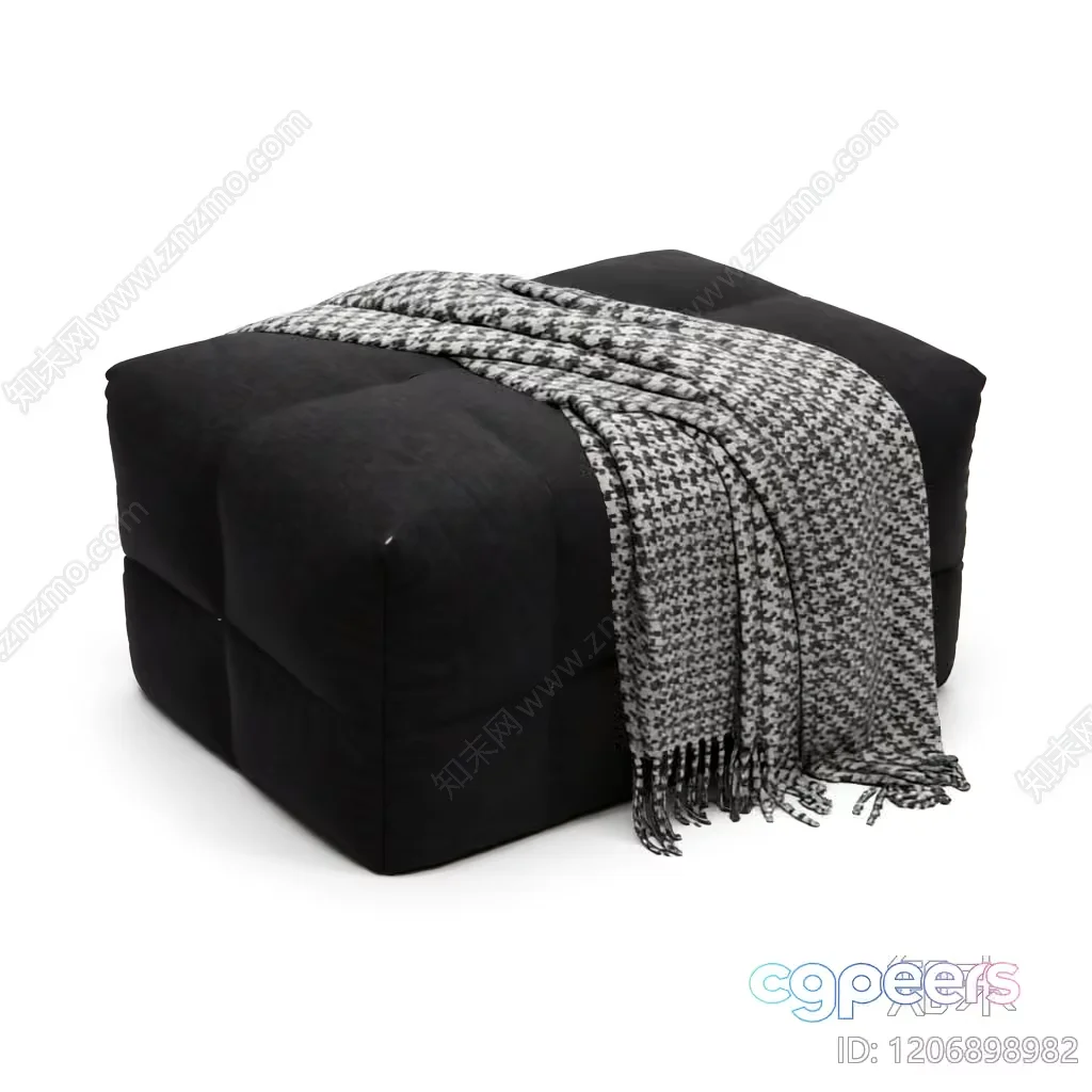 Cozy Black Ottoman 3D Model – 14474 – VRAY Render