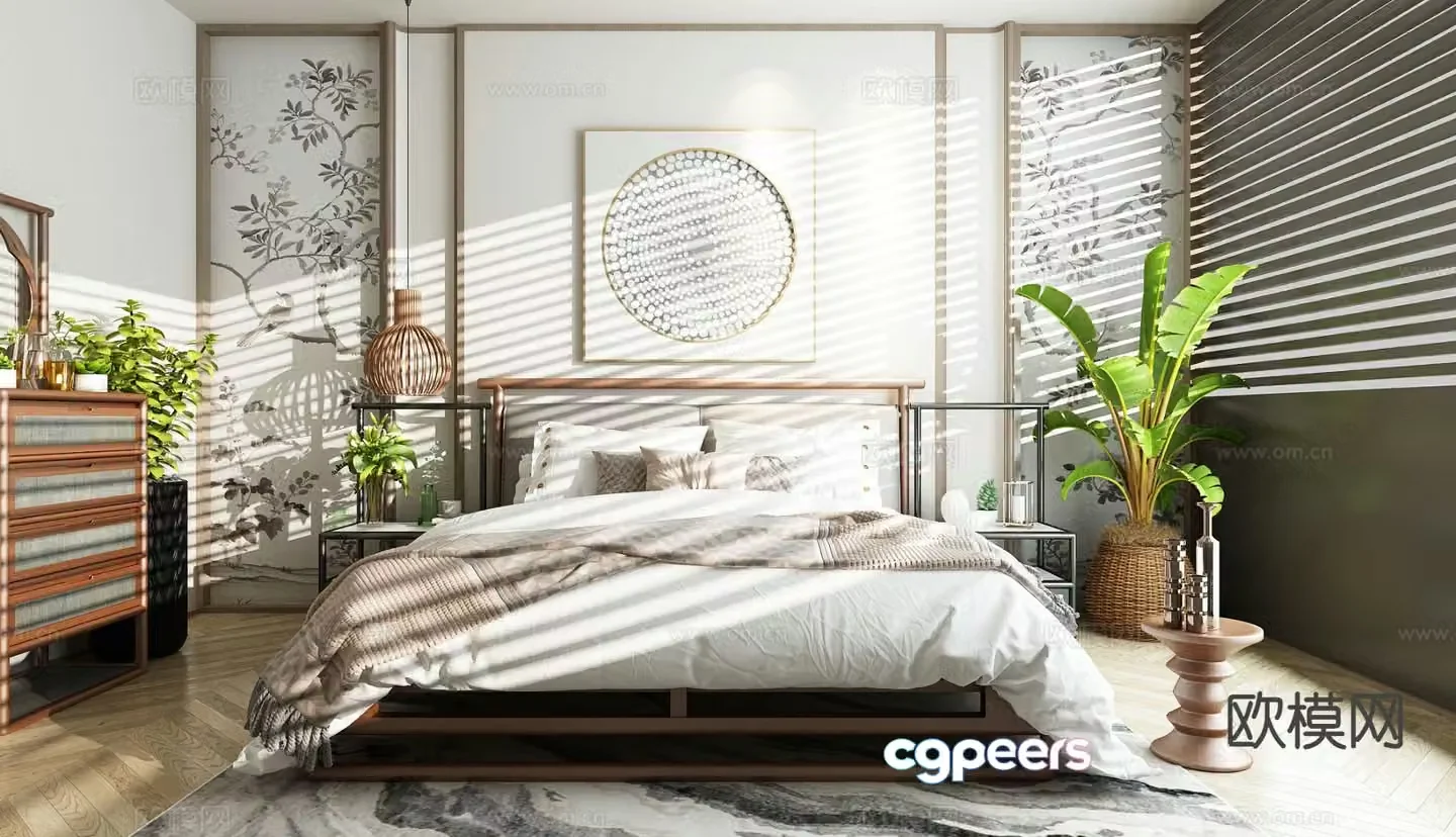 Wabi-sabi double bed 3d model