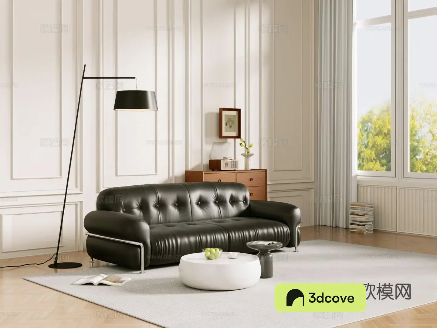 Middle-aged sofa combination coffee table carpet multi-person sofa 3D model