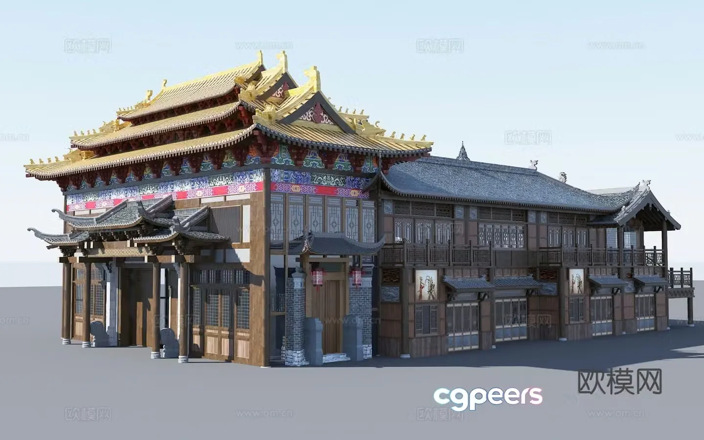 Chinese-style ancient building theater inn ancient building store 3D model