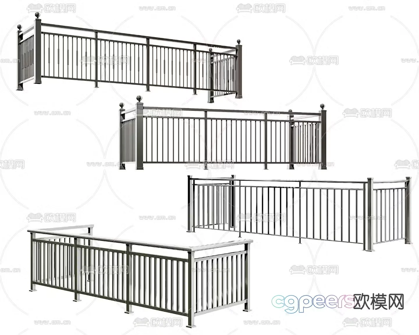 Wrought iron railing fence balcony guardrail 3d model