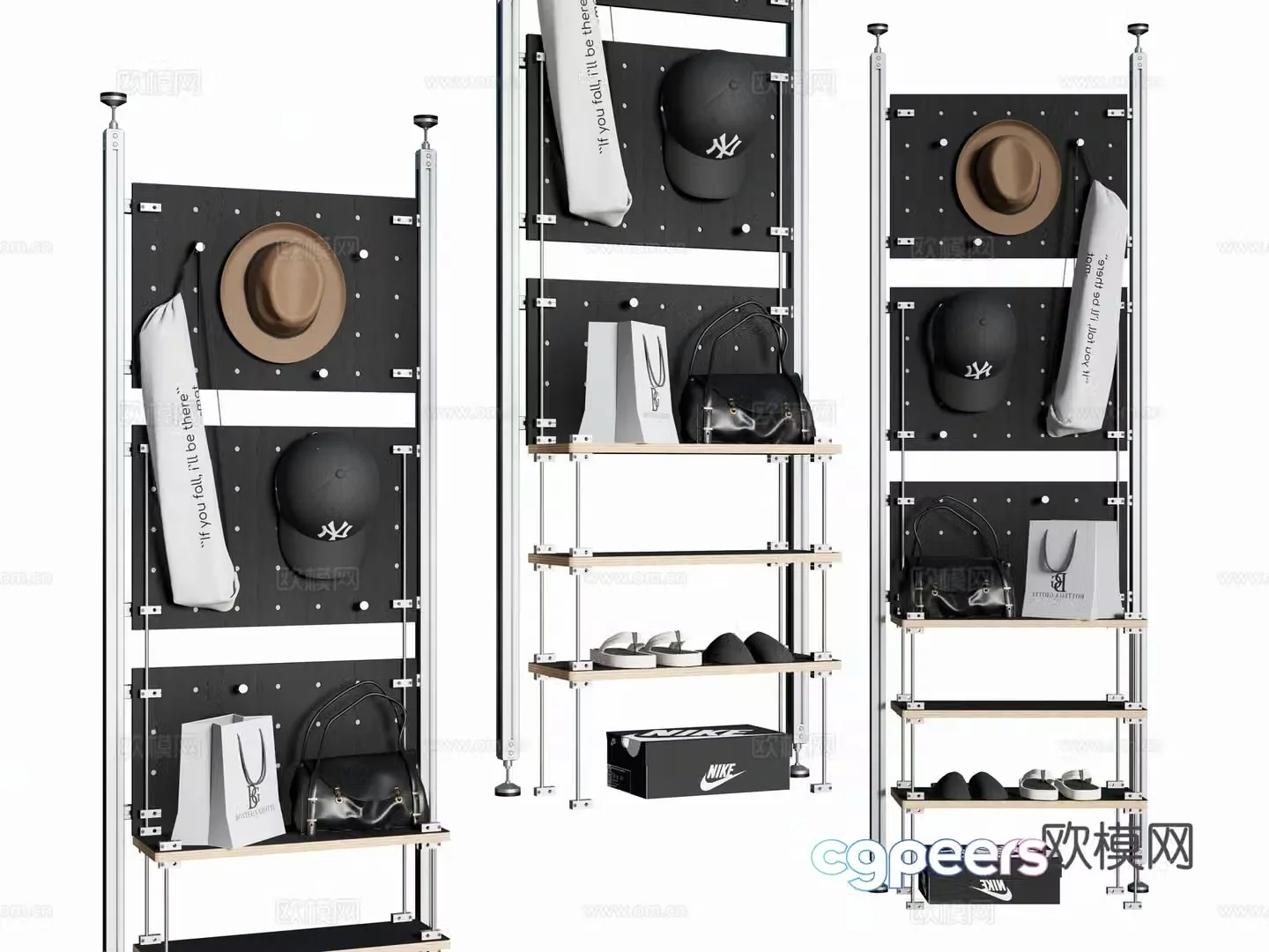 Modern storage rack entrance shelf decorative rack aluminum profile hole plate 3d model