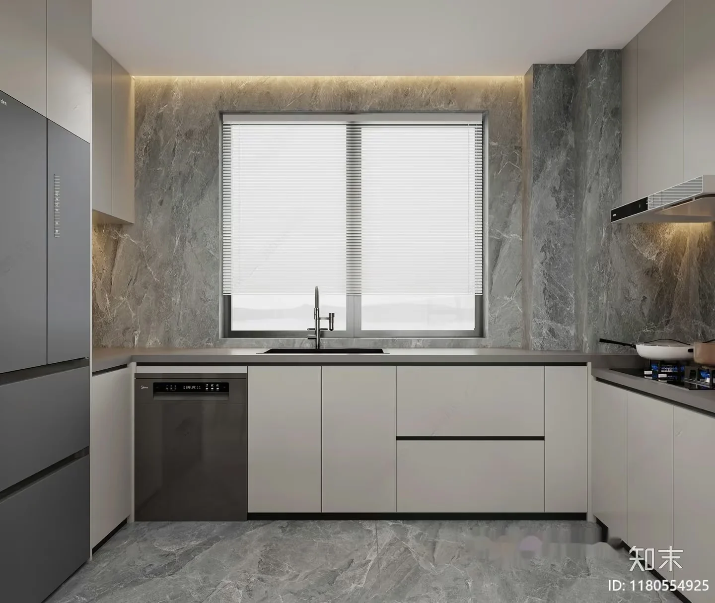 Modern Kitchen With Gray And White Cabinets 3D Model – 20406 – VRAY Render