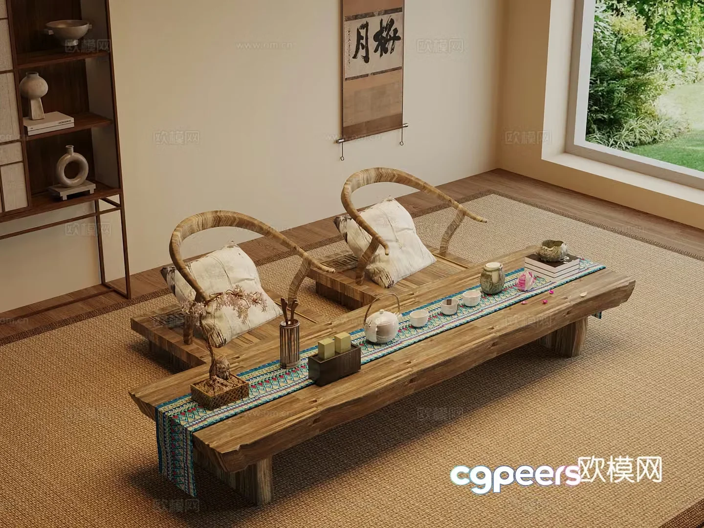 Tea room New Chinese style tea room Zen tea room Tea table and chair Tea cabinet 3D model
