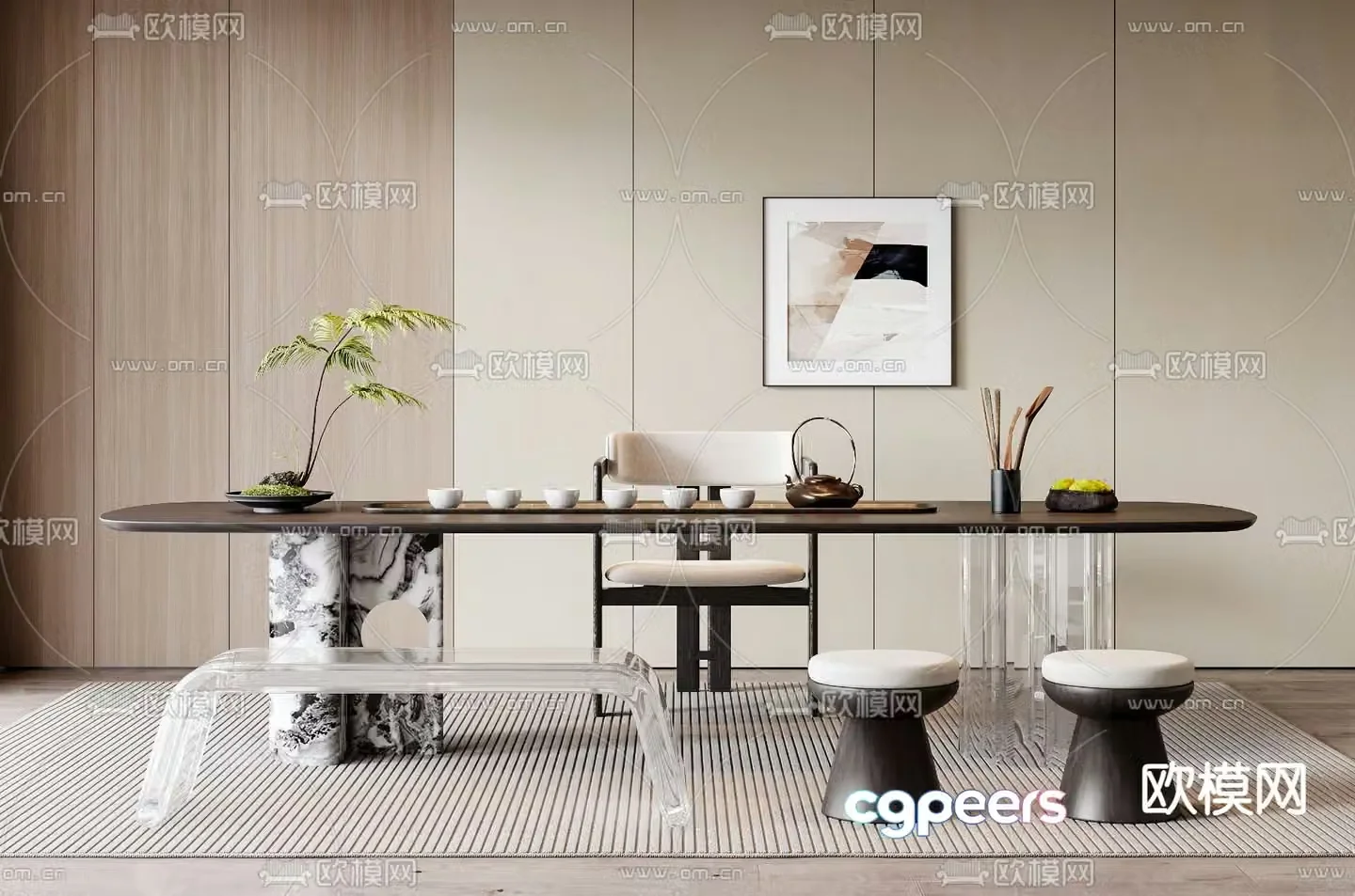Modern tea table and chairs 3d model