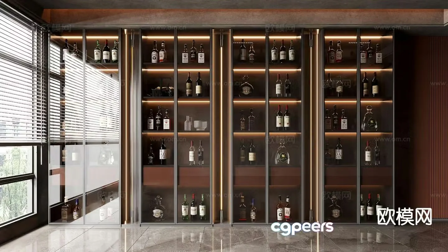 Light luxury wine cabinet glass wine cabinet 3D model
