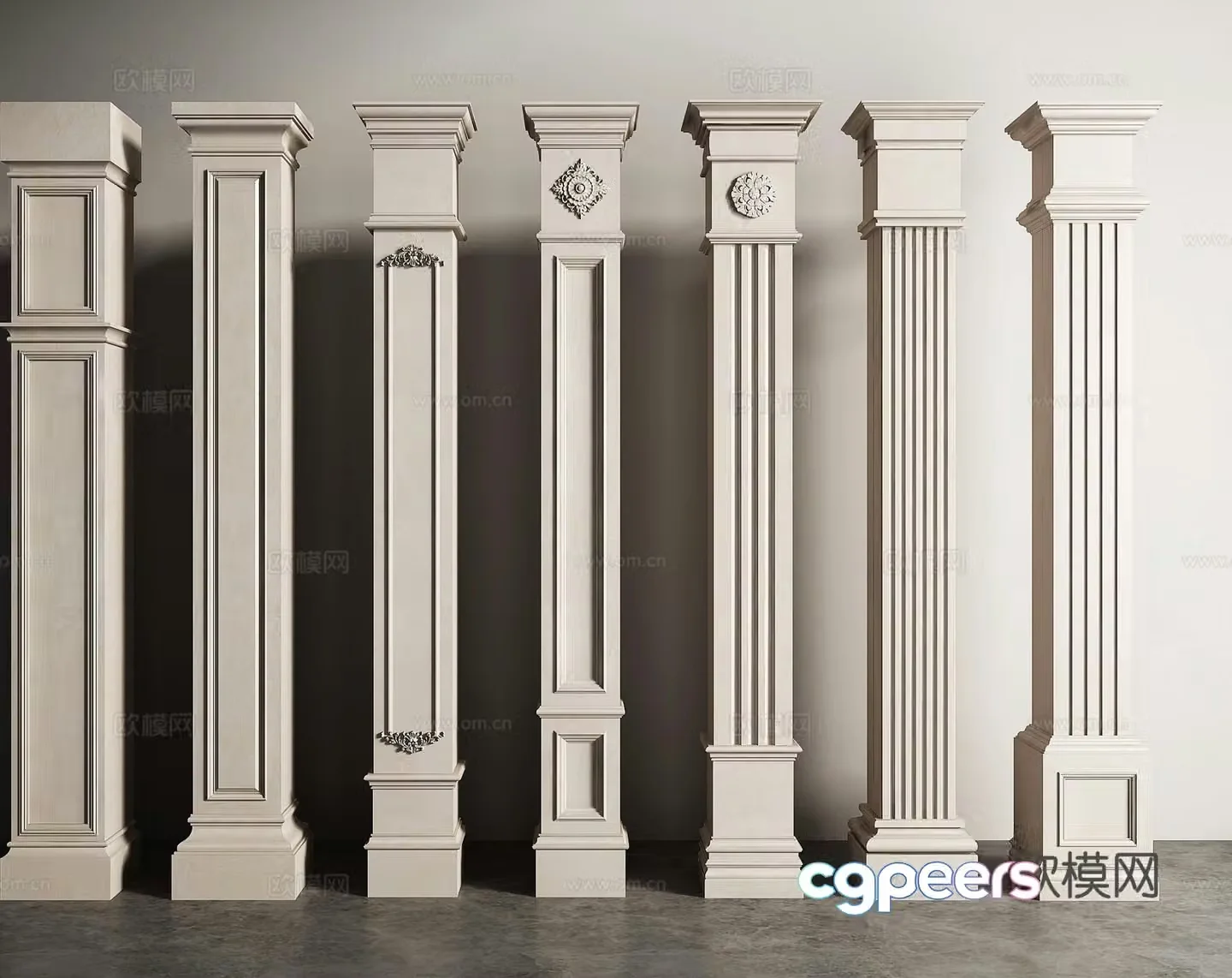 European columns Roman columns square columns gypsum columns 3D model