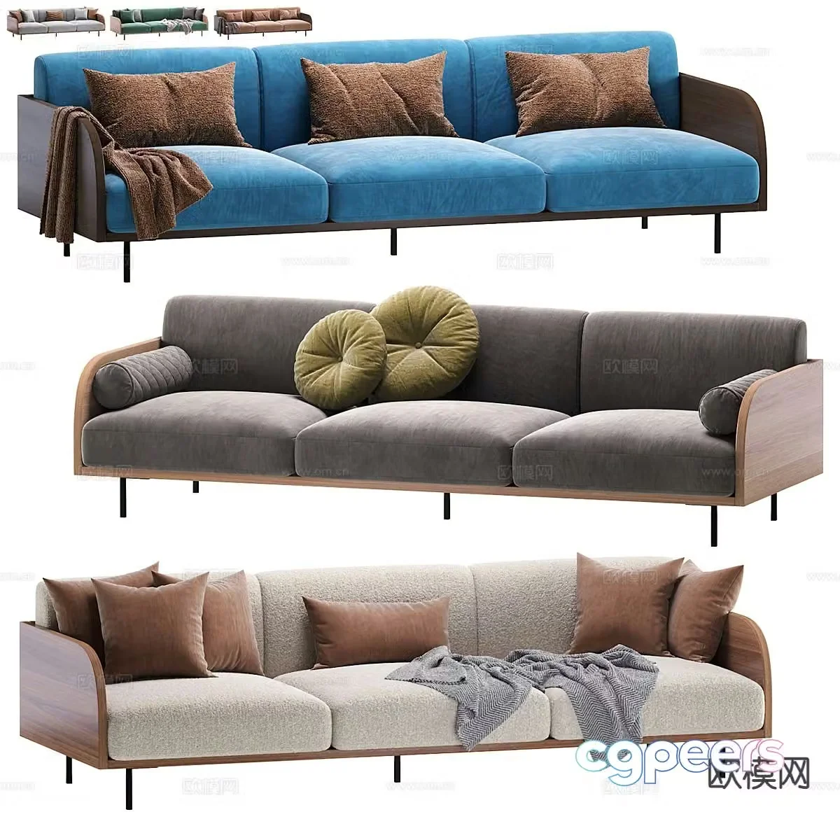 Modern three-seat sofa 3d model