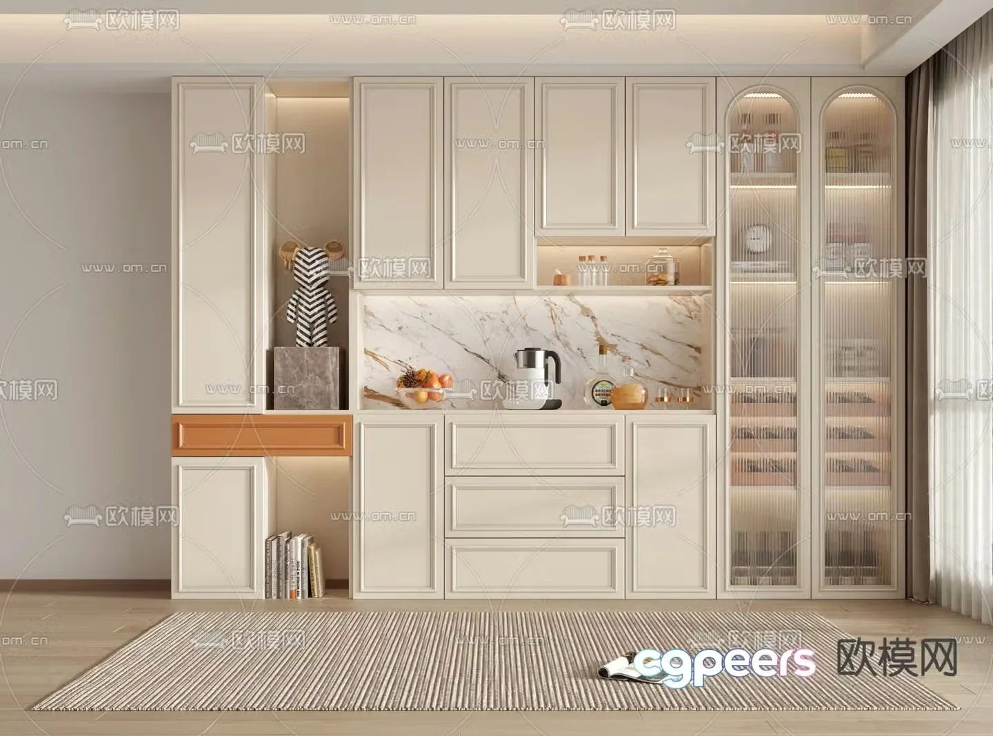 Jane European wine cabinet sideboard 3D model