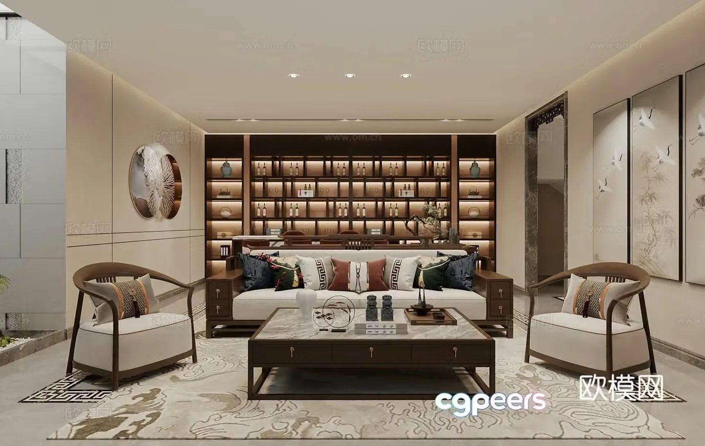 New Chinese style video room water bar area 3D model