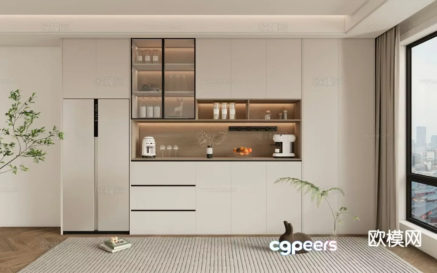 Cream style wine cabinet sideboard 3d model