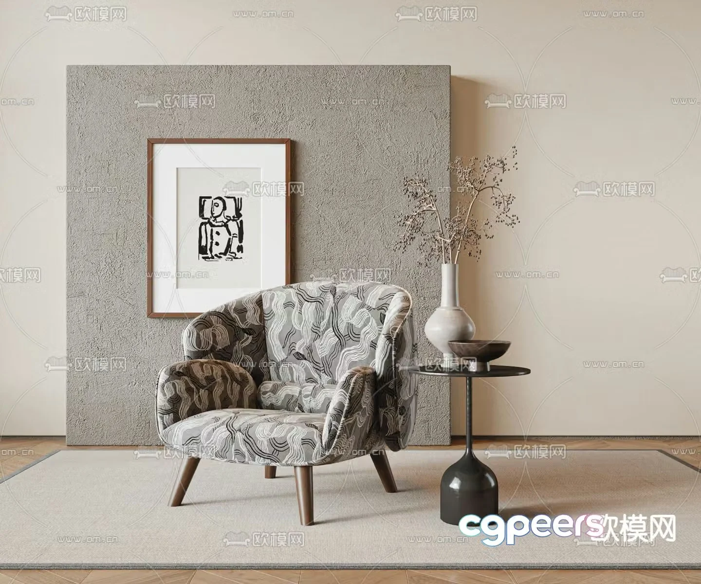 Medieval style single chair sofa chair 3d model