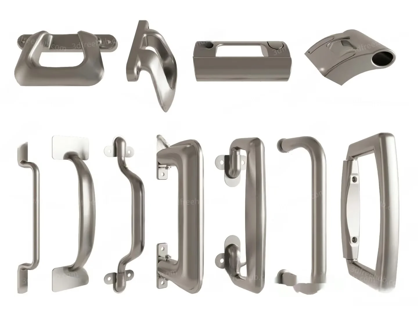 A Collection Of Silver Door Handles 3D Model – 21154 – VRAY Render
