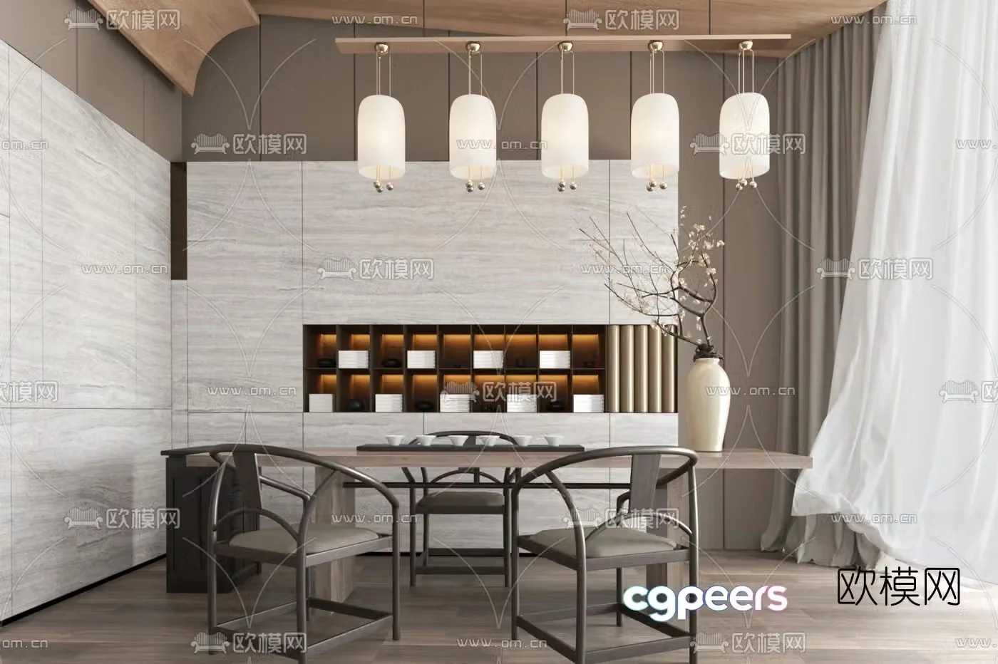 Huang Zhida Design New Chinese Tea Table and Chair 3D Model