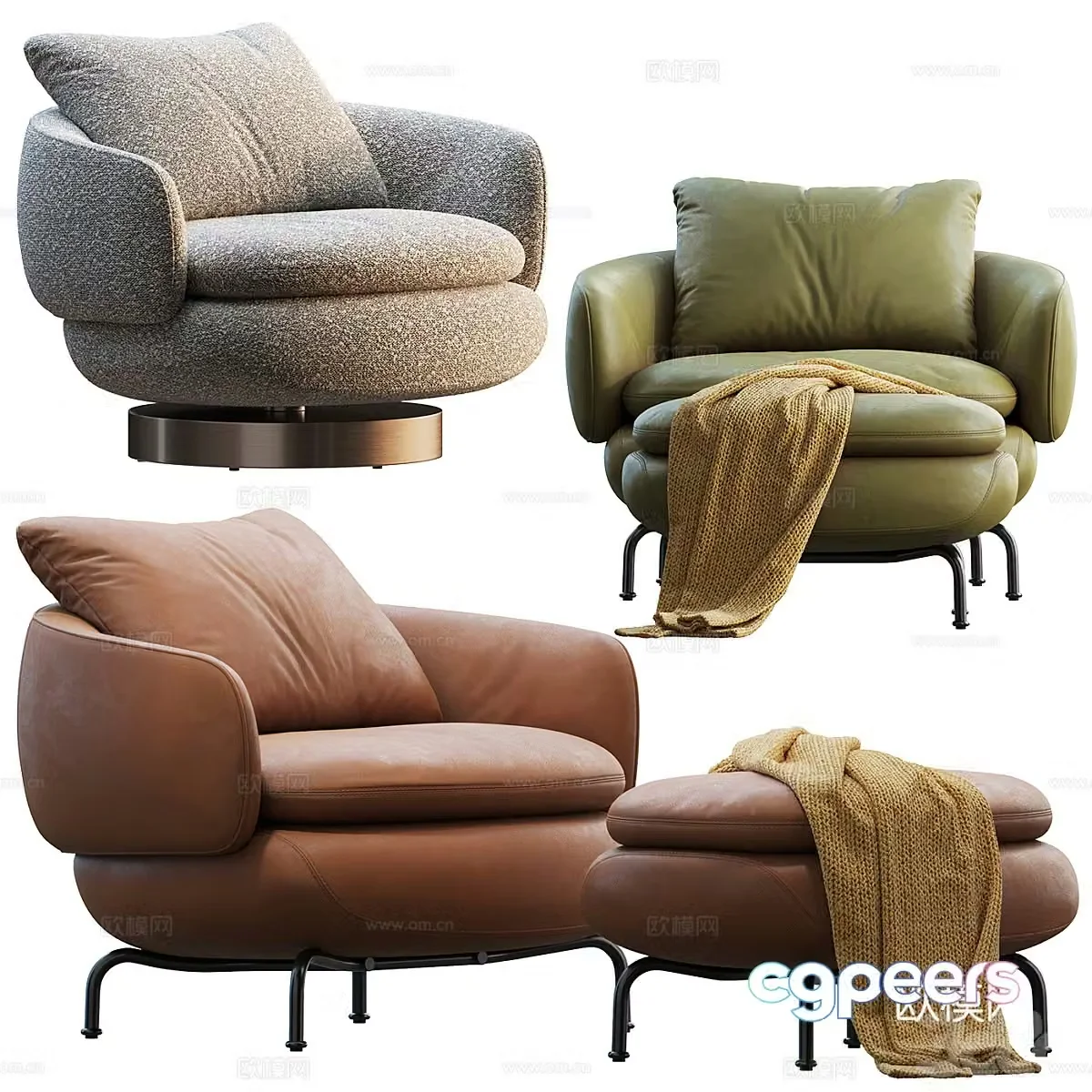 Modern Italian leather lounge chair 3d model
