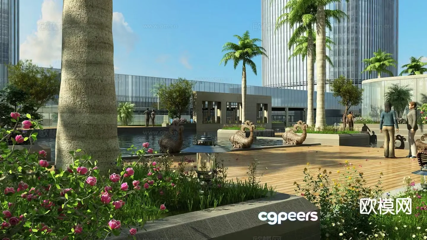 Modern roof garden garden landscape 3d model