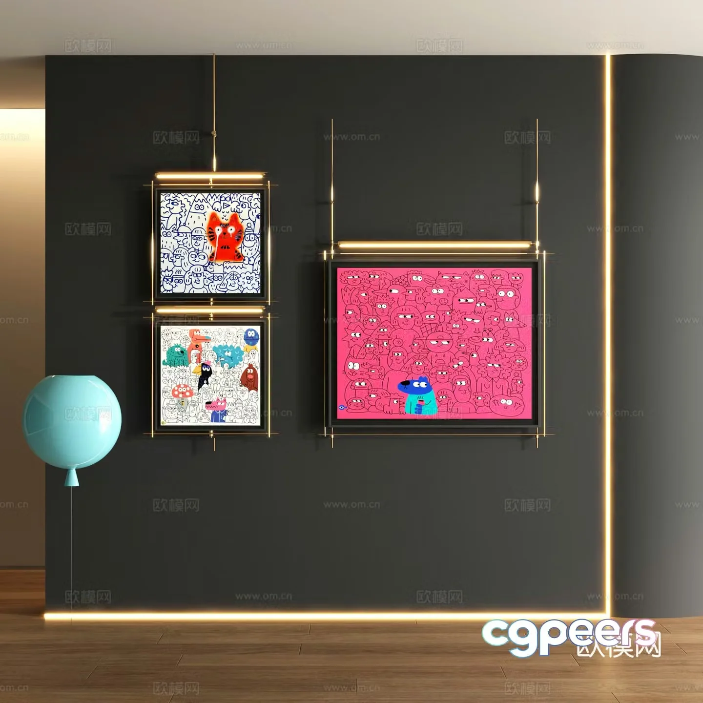 Modern cartoon metal decorative painting 3d model