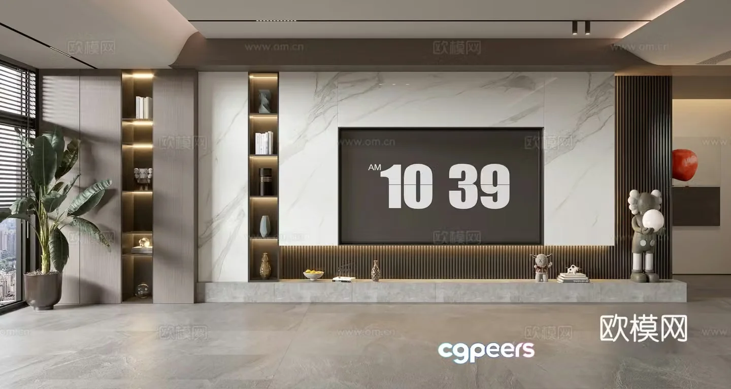 Light luxury TV background wall TV wall full wall TV cabinet 3D model