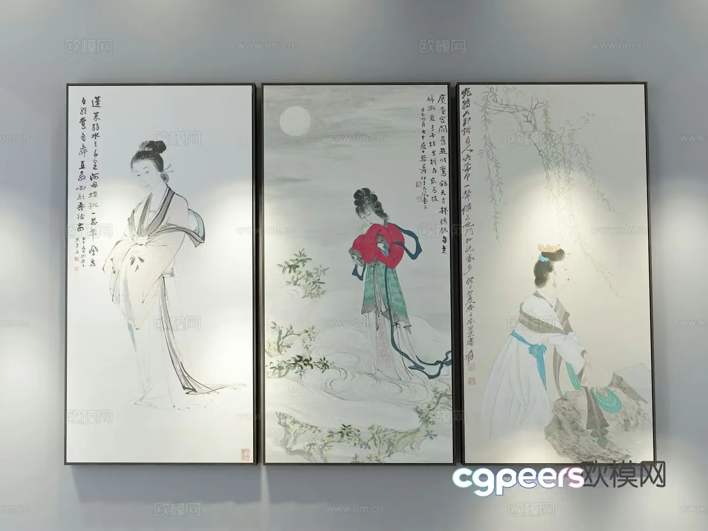 New Chinese style decorative painting figure painting hanging painting 3D model
