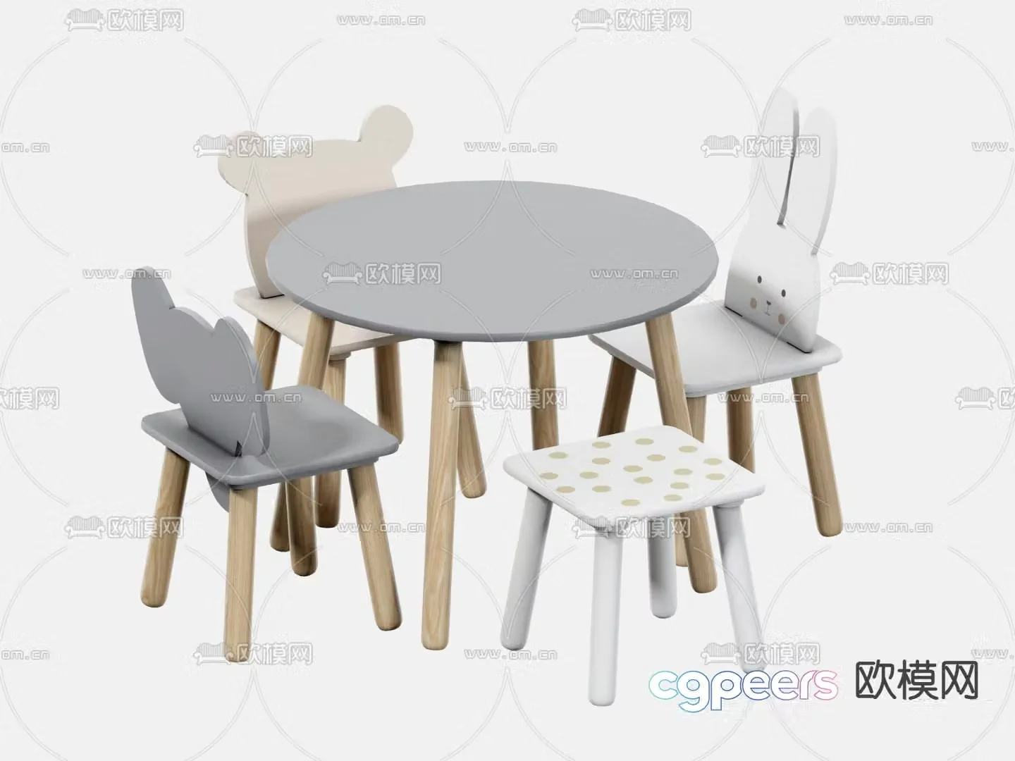 Nordic children cartoon table and chair 3d model