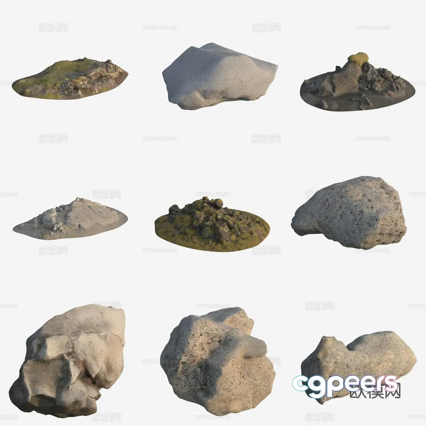Moss Rock Volcanic Stone Large Stone Stack 3D Model