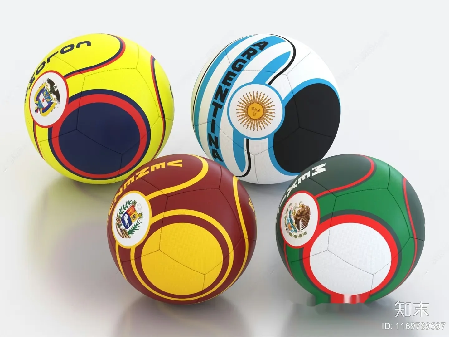 Four Soccer Balls 3D Model – 10749 – VRAY Render