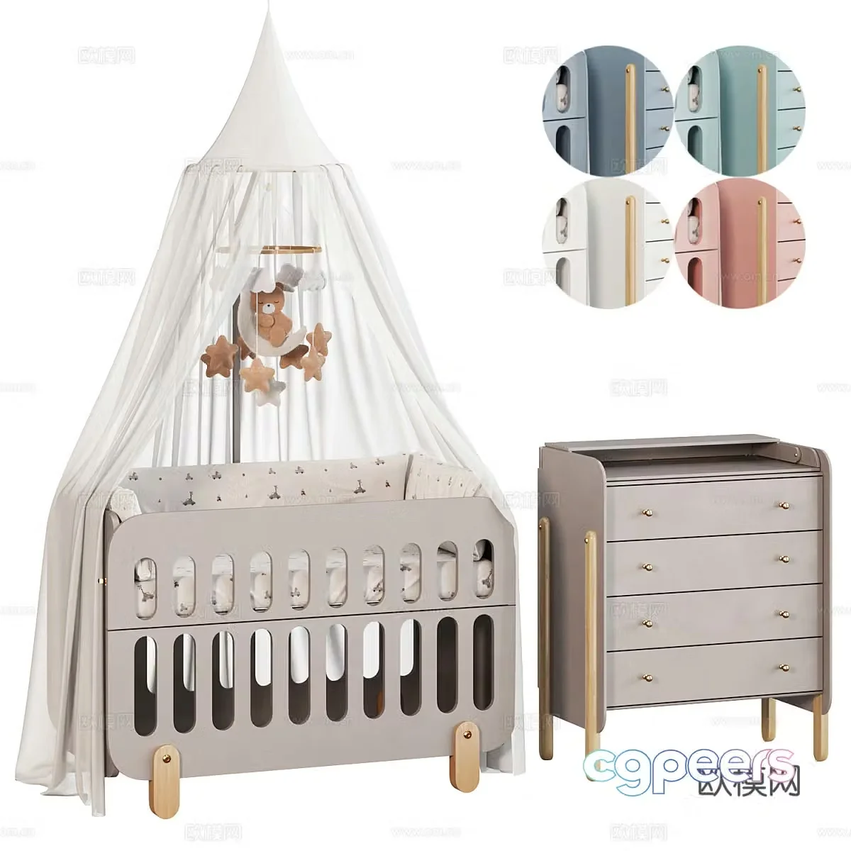 Modern Nordic crib Cradle 3d model